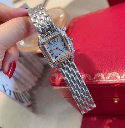 Cartier 27*37MM Swiss Quartz Movement Steel Case Rose Gold Bezel Watch